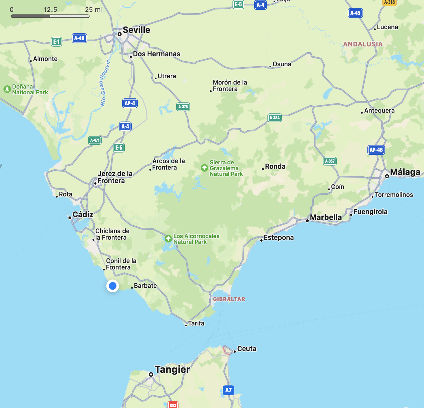 Meie asukoht Hispaanias, Atlandi ookeani kaldal.